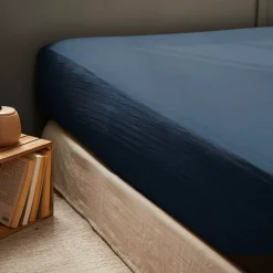 Lenzuolo con angoli garza di cotone (140 cm) Gaïa Blu notte