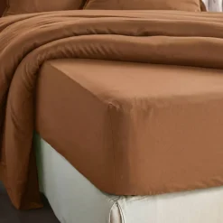 Lenzuolo con angoli in lyocell Tencel™ lavato (140 x 190 cm) Olivia Camel