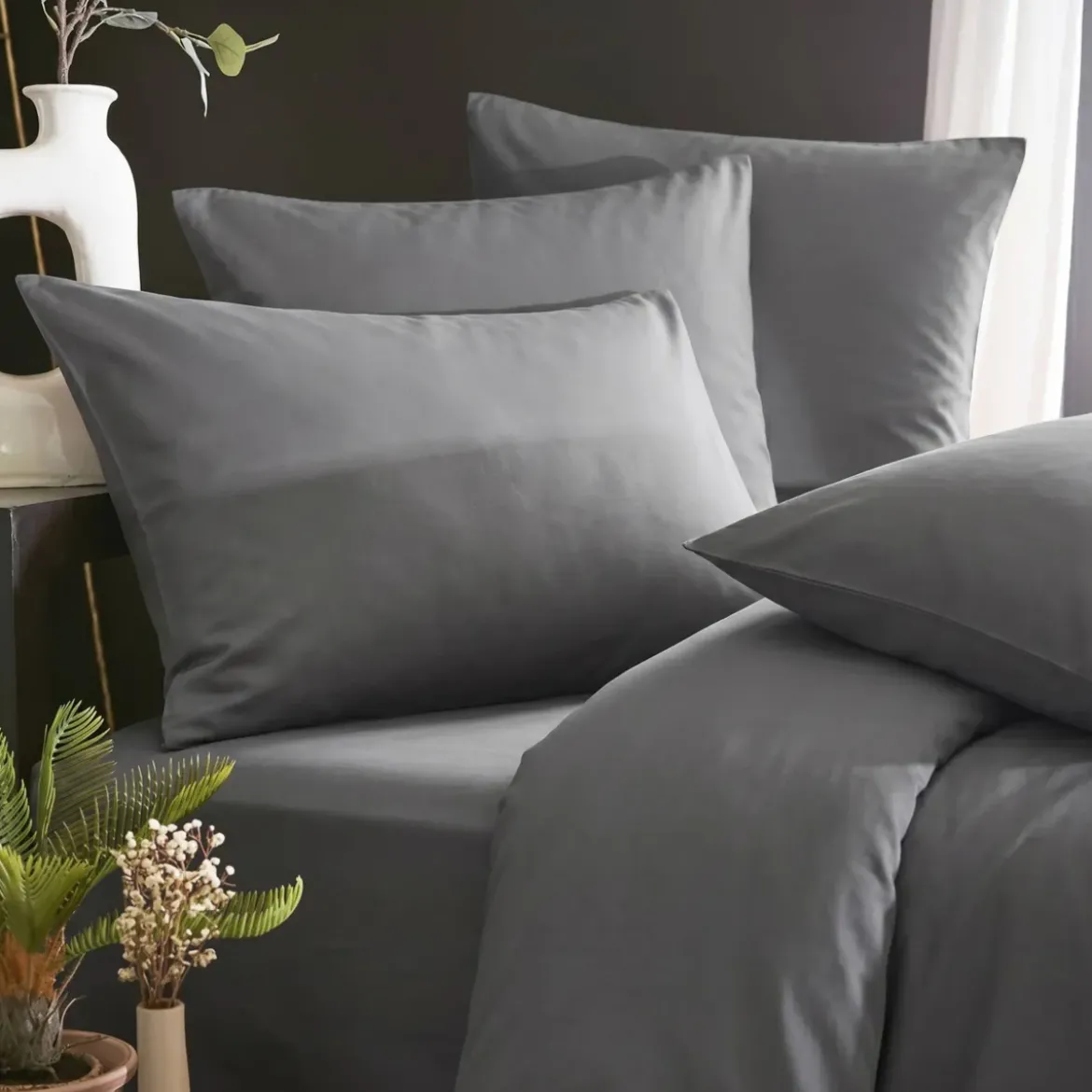 Lenzuolo con angoli in lyocell Tencel™ (140 x 190 cm) Olivia Grigio granito
