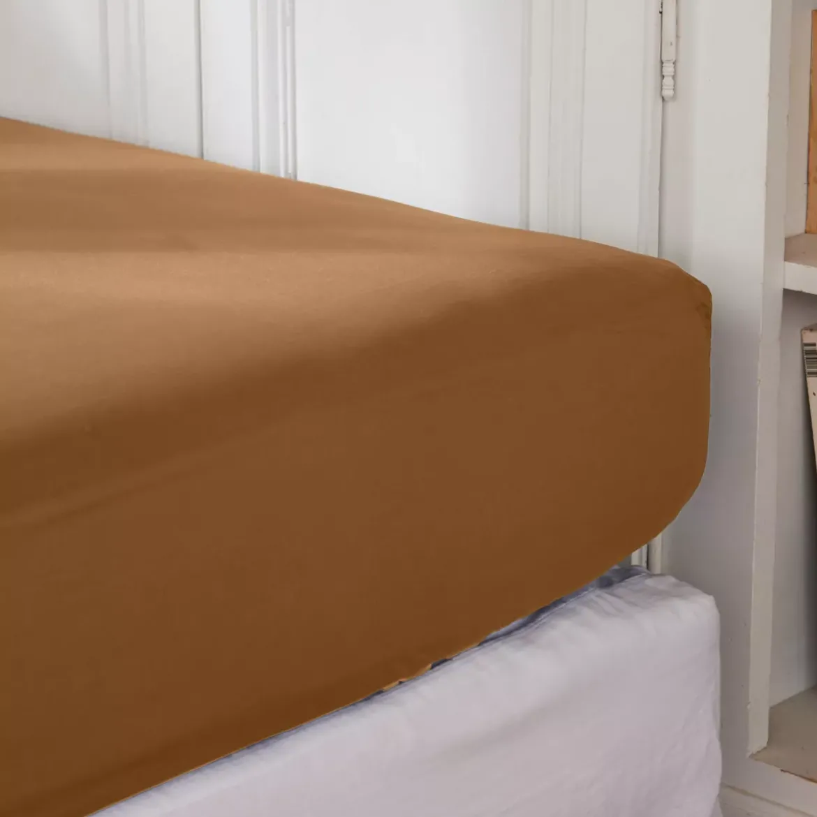 Lenzuolo con angoli in percalle di cotone (180 x 200 cm) Cali Camel