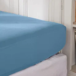Lenzuolo con angoli in percalle di cotone (90 x 190 cm) Cali Azzurro