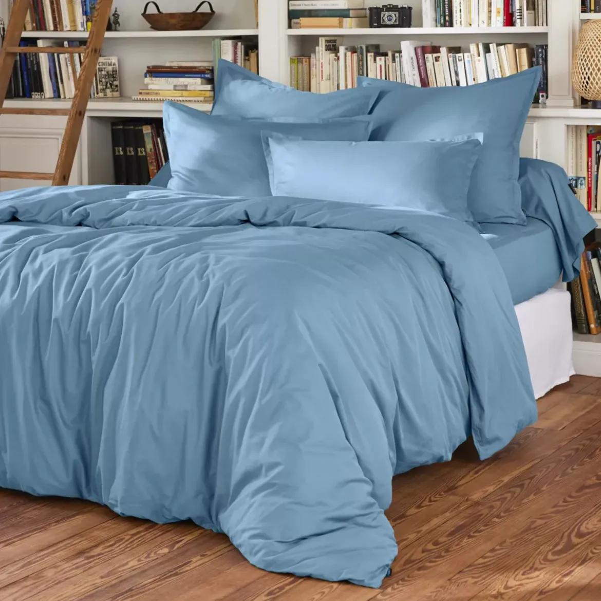 Lenzuolo con angoli in percalle di cotone (90 x 190 cm) Cali Azzurro