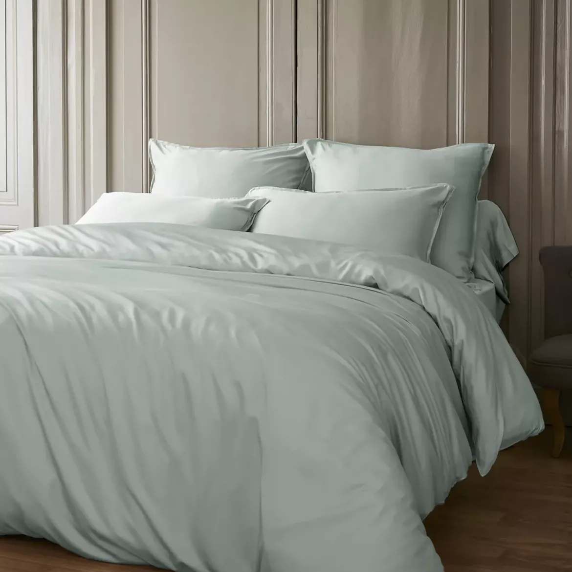 Lenzuolo con angoli in raso di bambù (140 x 190 cm) Sienna Verde eucalipto