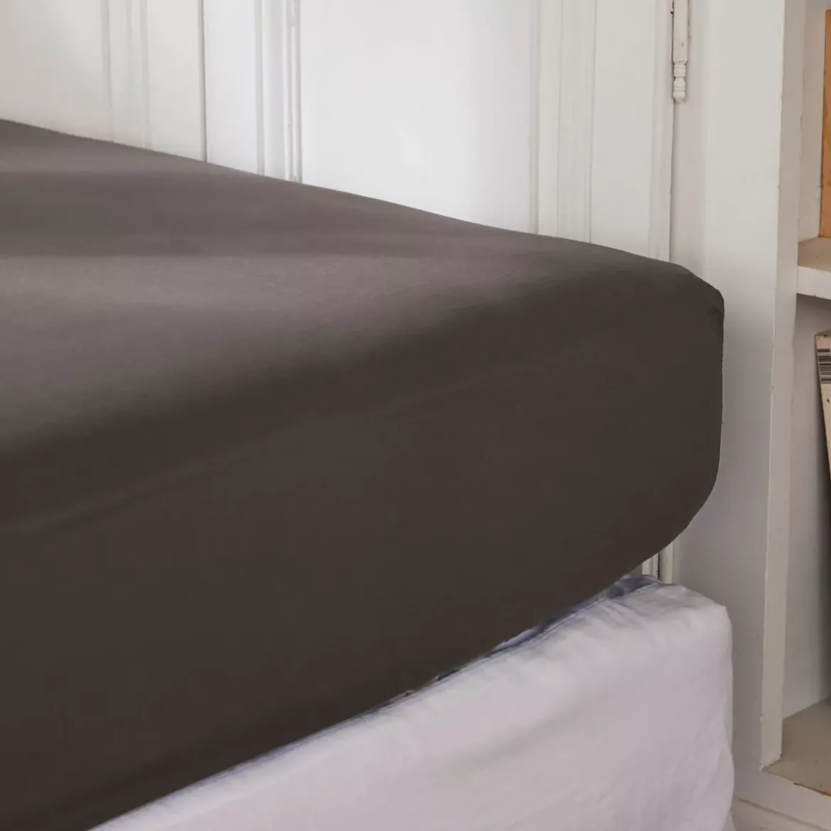 Lenzuolo con angoli percalle di cotone (160 cm) Cali Grigio antracite