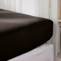 Lenzuolo con angoli percalle di cotone (90 cm) Cali Nero
