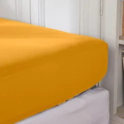 Lenzuolo con angoli percalle di cotone (90 cm) Cali Giallo senape