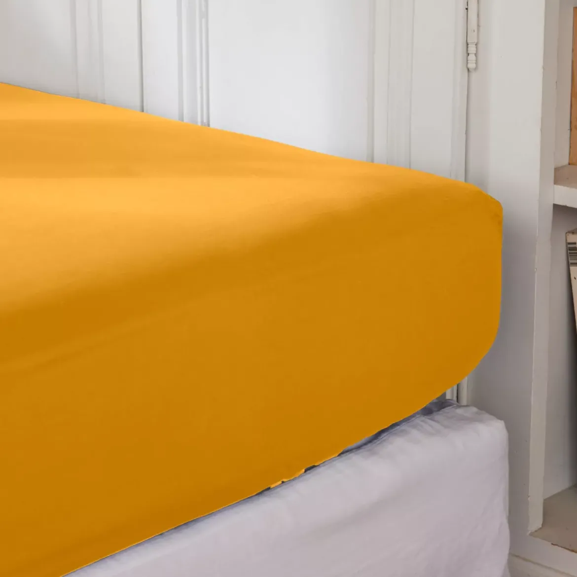 Lenzuolo con angoli percalle di cotone (90 cm) Cali Giallo senape