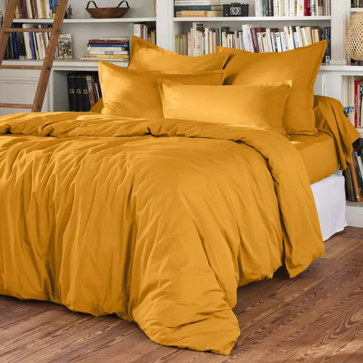 Lenzuolo con angoli percalle di cotone (90 cm) Cali Giallo senape