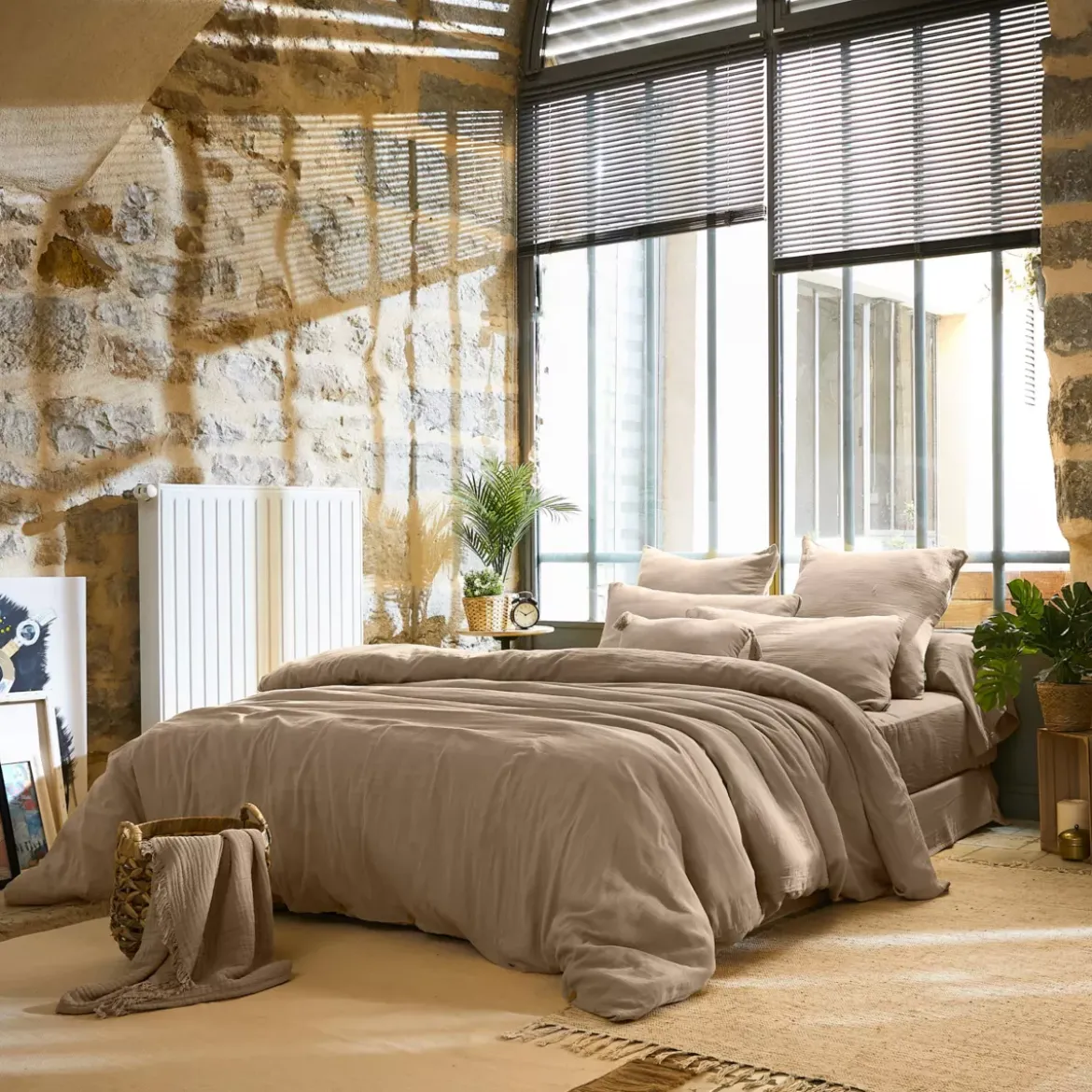 Lenzuolo sopra garza di cotone (270 x 300 cm) Gaïa Marrone corda