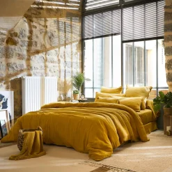 Lenzuolo sopra garza di cotone (240 x 300 cm) Gaïa Giallo zafferano
