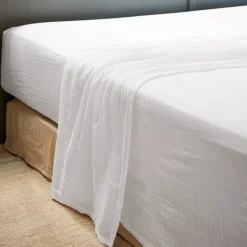 Lenzuolo sopra garza di cotone (240 x 300 cm) Gaïa Bianco chantilly