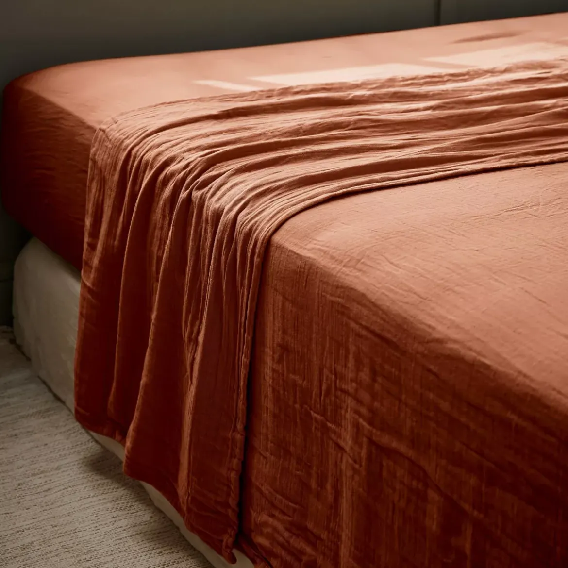 Lenzuolo sopra garza di cotone (270 x 300 cm) Gaïa Terracotta