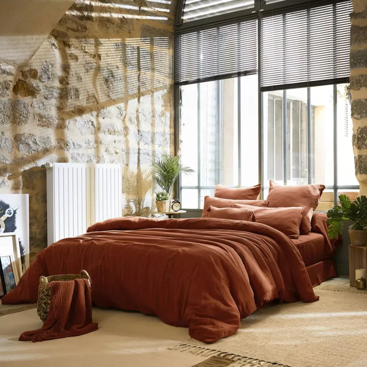Lenzuolo sopra garza di cotone (270 x 300 cm) Gaïa Terracotta