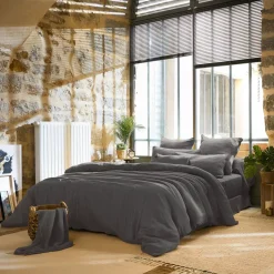 Lenzuolo sopra garza di cotone (240 x 300 cm) Gaïa Grigio granito