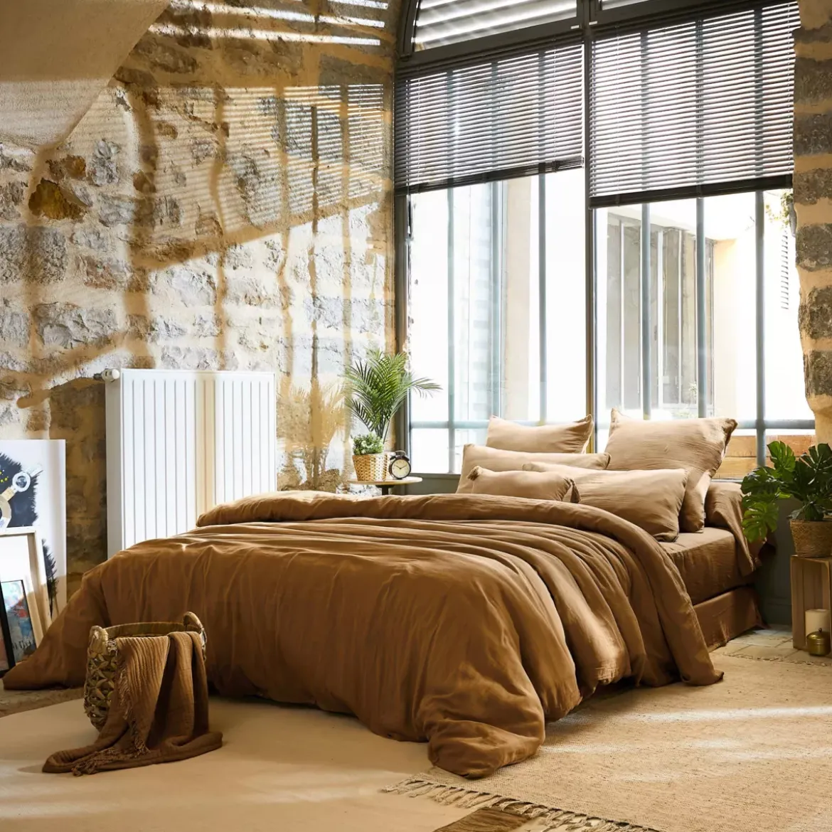 Lenzuolo sopra garza di cotone (240 x 300 cm) Gaïa Camel