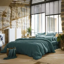 Lenzuolo sopra garza di cotone (270 x 300 cm) Gaïa Blu ottanio