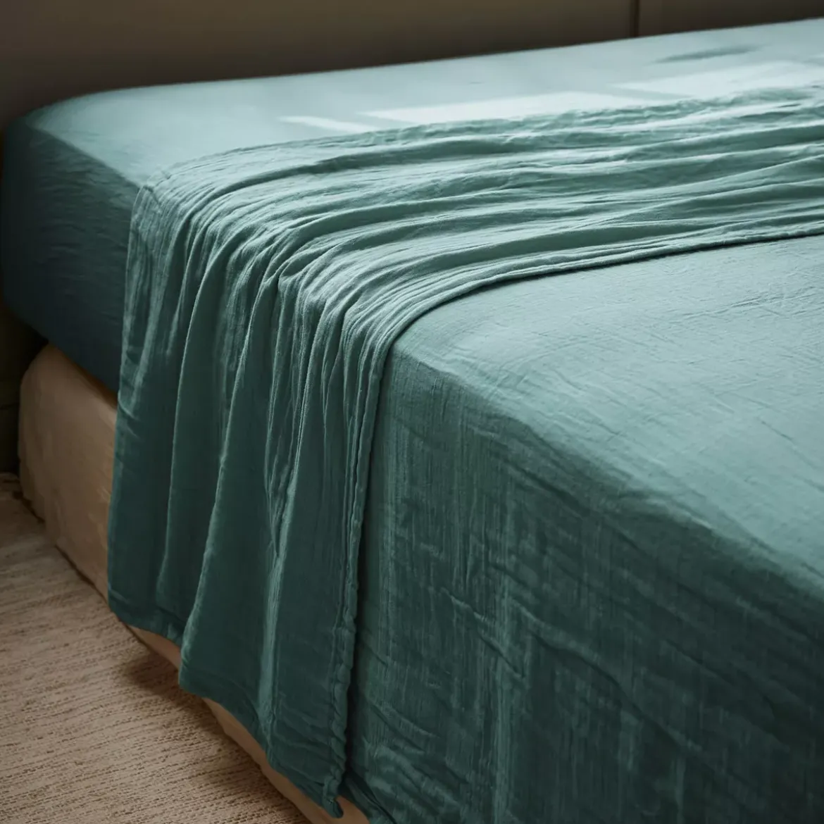 Lenzuolo sopra garza di cotone (270 x 300 cm) Gaïa Blu ottanio