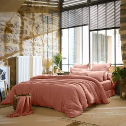 Lenzuolo sopra garza di cotone (240 x 300 cm) Gaïa Rosa pesca
