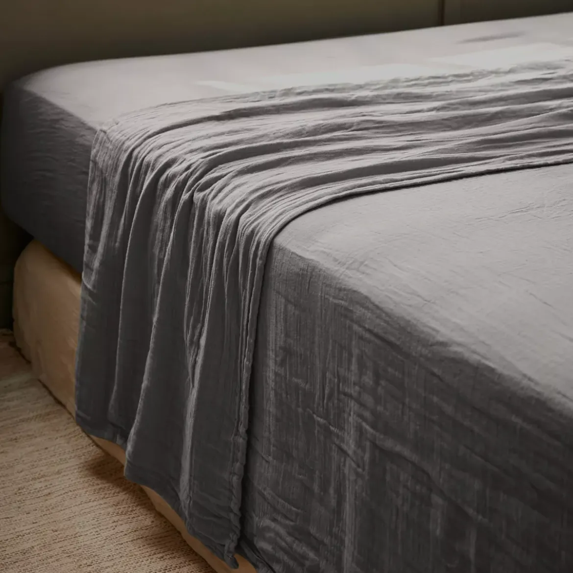 Lenzuolo sopra garza di cotone (270 x 300 cm) Gaïa Grigio granito