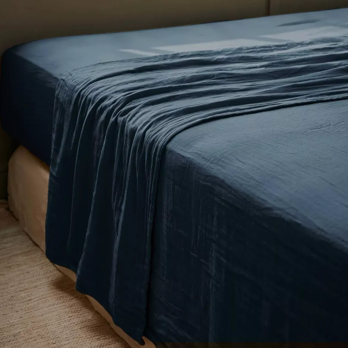 Lenzuolo sopra garza di cotone (270 x 300 cm) Gaïa Blu notte