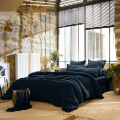 Lenzuolo sopra garza di cotone (270 x 300 cm) Gaïa Blu notte