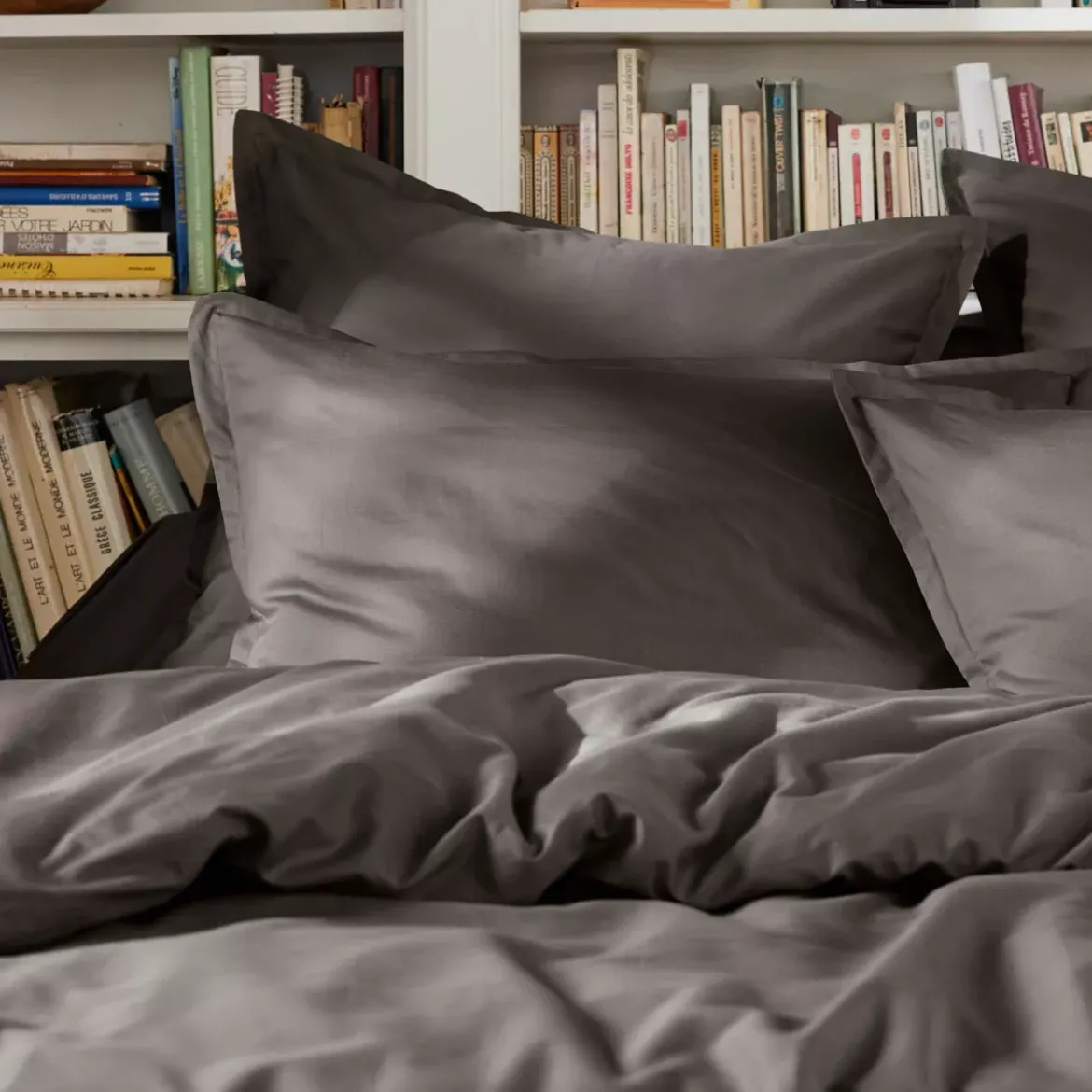 Lenzuolo sopra percalle di cotone (180 x 290 cm) Cali Grigio antracite