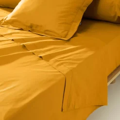 Lenzuolo sopra percalle di cotone (240 x 300 cm) Cali Giallo senape