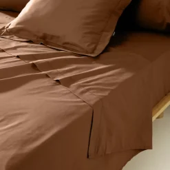 Lenzuolo sopra percalle di cotone (270 x 300 cm) Cali Marrone cioccolato
