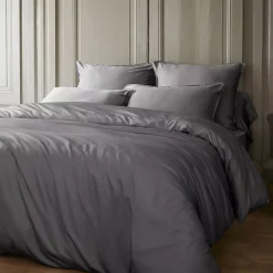 Lenzuolo sotto con angoli in raso di bambù (90 x 190 cm) Sienna Grigio granito