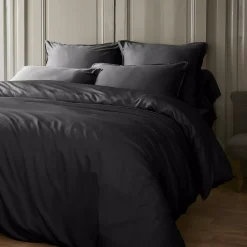 Lenzuolo sotto con angoli in raso di bambù (90 x 190 cm) Sienna Nero