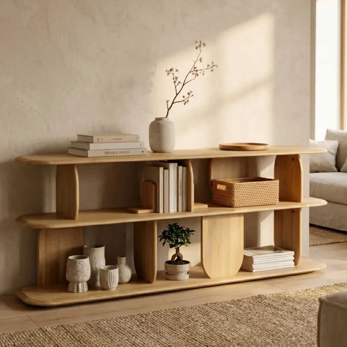 Libreria design 3 ripiani in rovere massiccio (200 x 66 cm) Kest Naturale