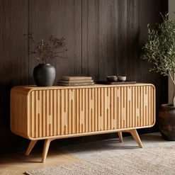 Madia 3 ante in legno massello di rovere (165 x 80 cm) Bilbao Naturale