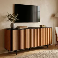 Madia 3 ante in rovere massiccio e metallo (159 x 76 cm) Rytm Nero