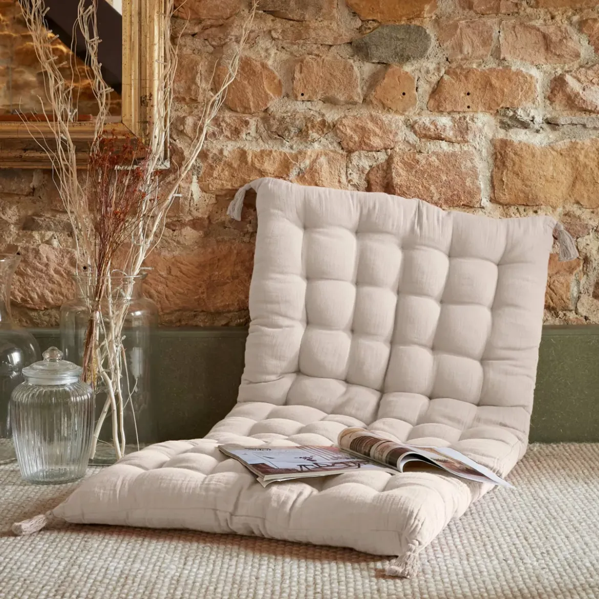 Materassino da pavimento garza di cotone (60 x 120 cm) Gaïa Beige pampa