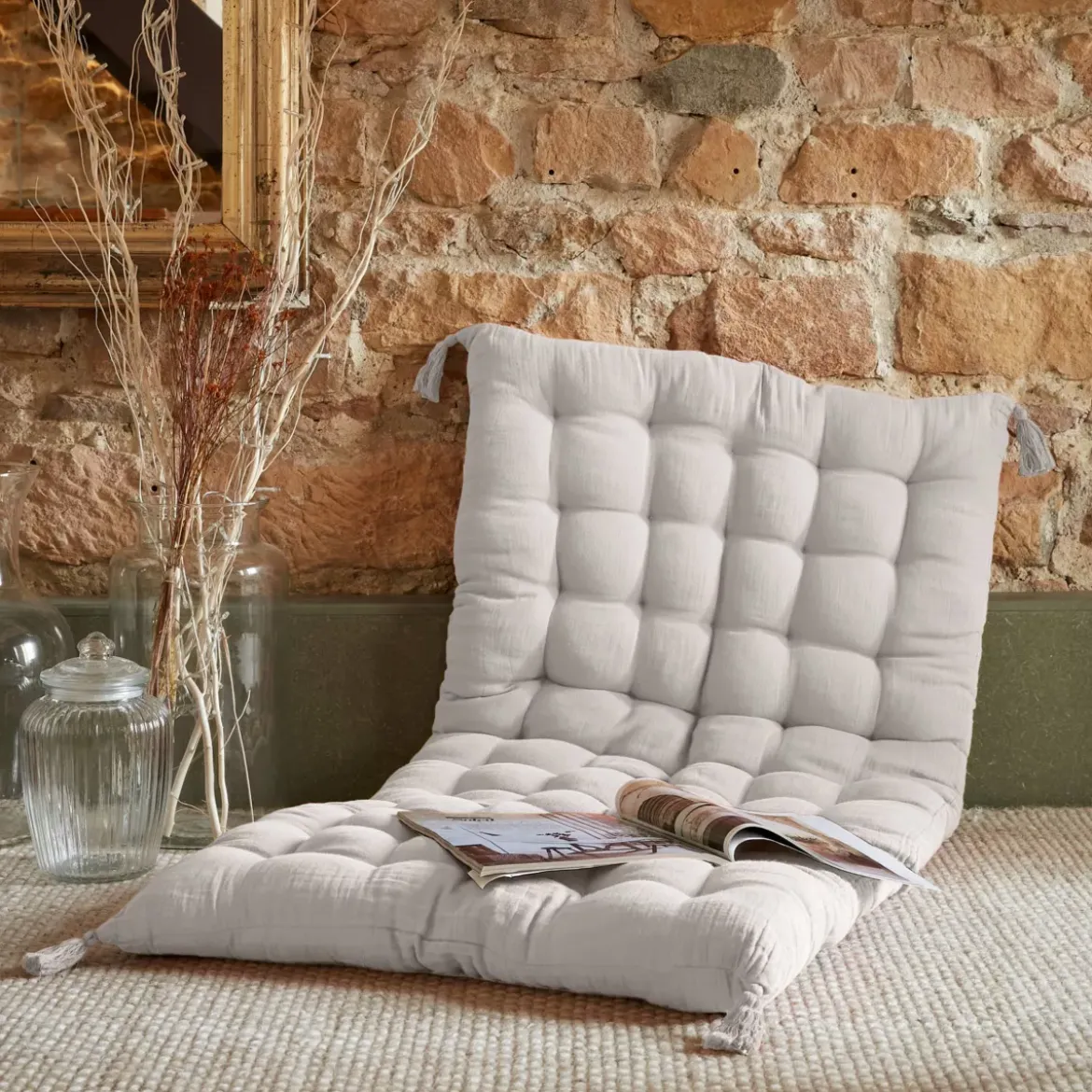 Materassino da pavimento in garza di cotone (60 x 120 cm) Gaia Grigio nuvola