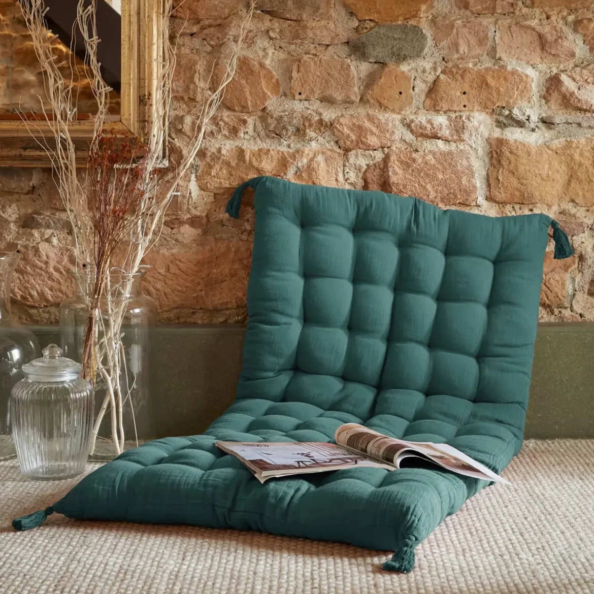 Materassino da pavimento garza di cotone (60 x 120 cm) Gaia Blu ottanio