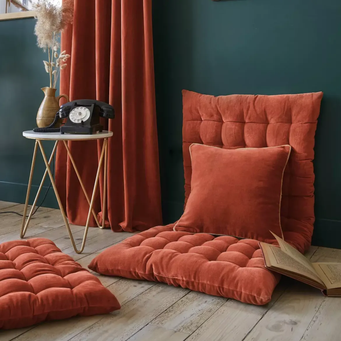 Materasso da pavimento iin velluto di cotone (60 x 120 cm) Victor Terracotta