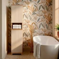 Mobile colonna bagno con cesto per biancheria integrato in legno (173 x 38 cm) Rivoli Naturale