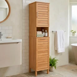 Mobile colonna bagno con cesto per biancheria integrato in legno (173 x 38 cm) Colonial Naturale