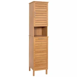 Mobile colonna bagno con cesto per biancheria integrato in legno (173 x 38 cm) Colonial Naturale