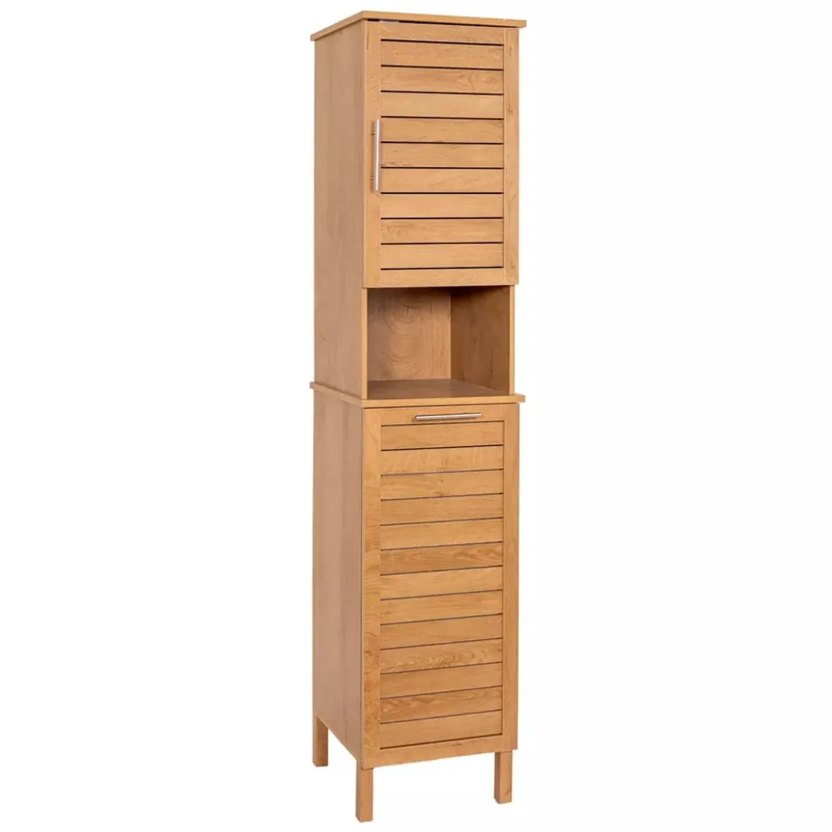 Mobile colonna bagno con cesto per biancheria integrato in legno (173 x 38 cm) Colonial Naturale