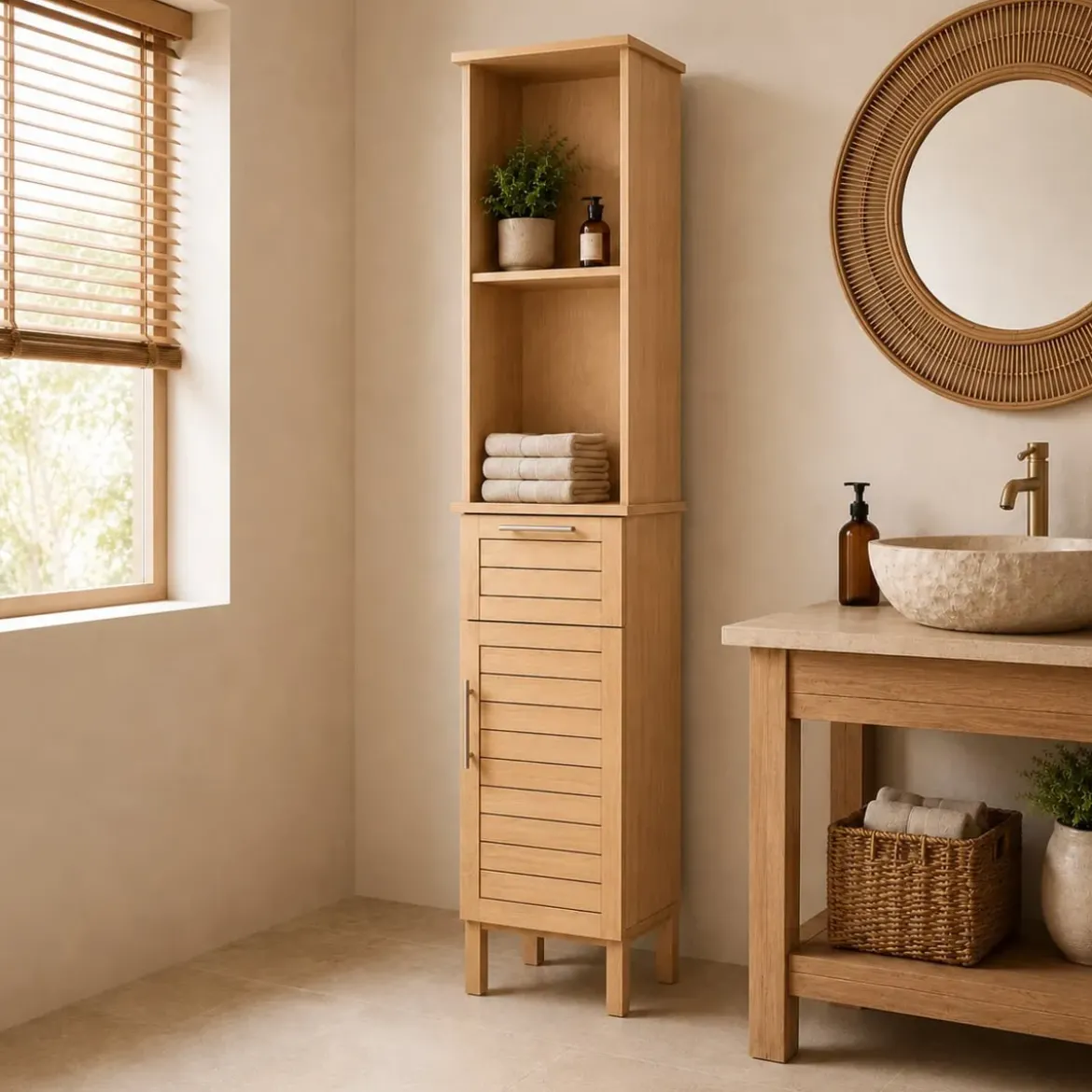 Mobile colonna bagno in legno (173 x 35 cm) Colonial Naturale