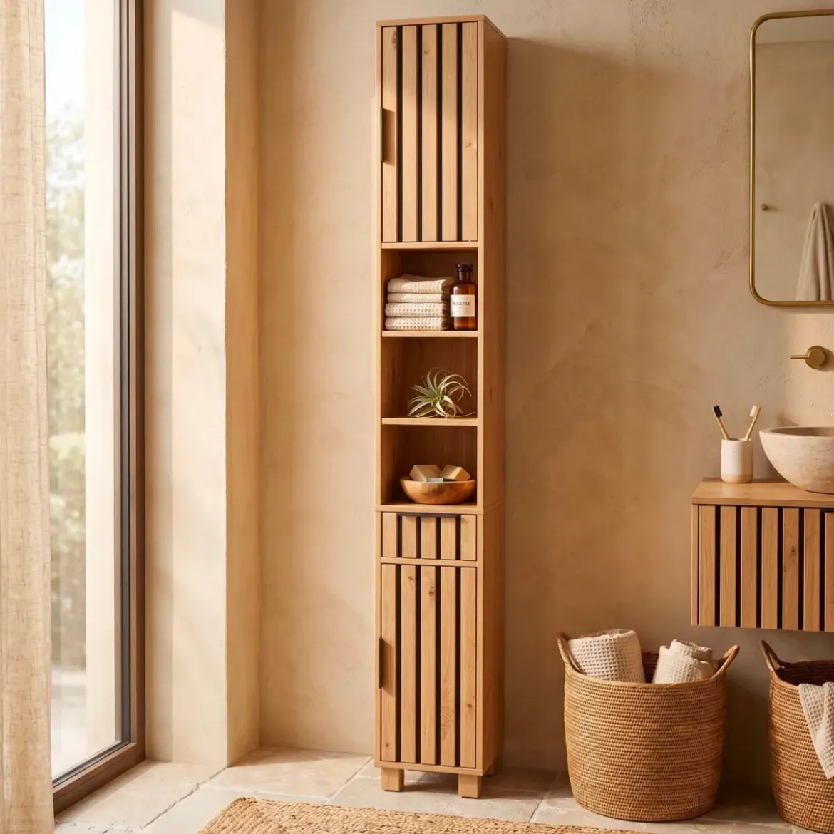 Mobile colonna bagno in legno (180 x 20 cm) Karma Naturale