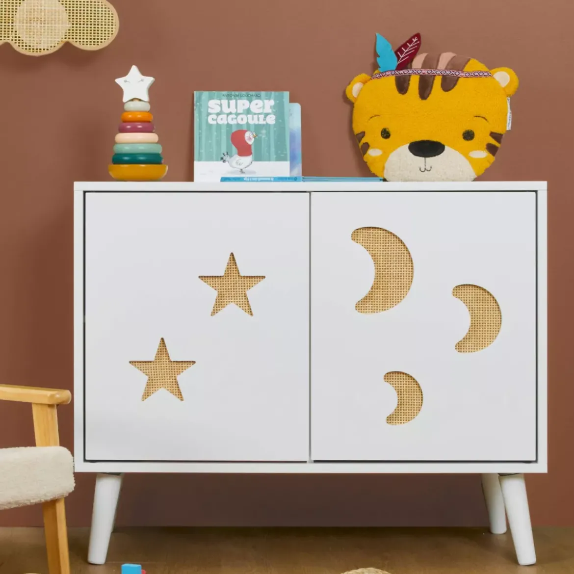 Mobile contenitore bambini legno 2 ante (H65 cm) Stars Bianco