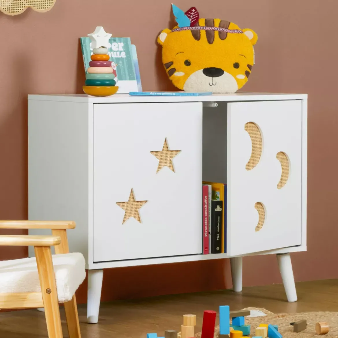Mobile contenitore bambini legno 2 ante (H65 cm) Stars Bianco