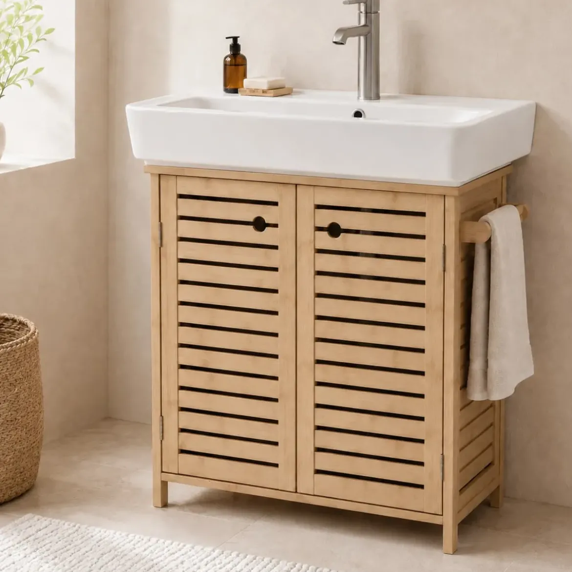 Mobile da bagno con porta asciugamani (67 x H70 cm) Trinidad Naturale