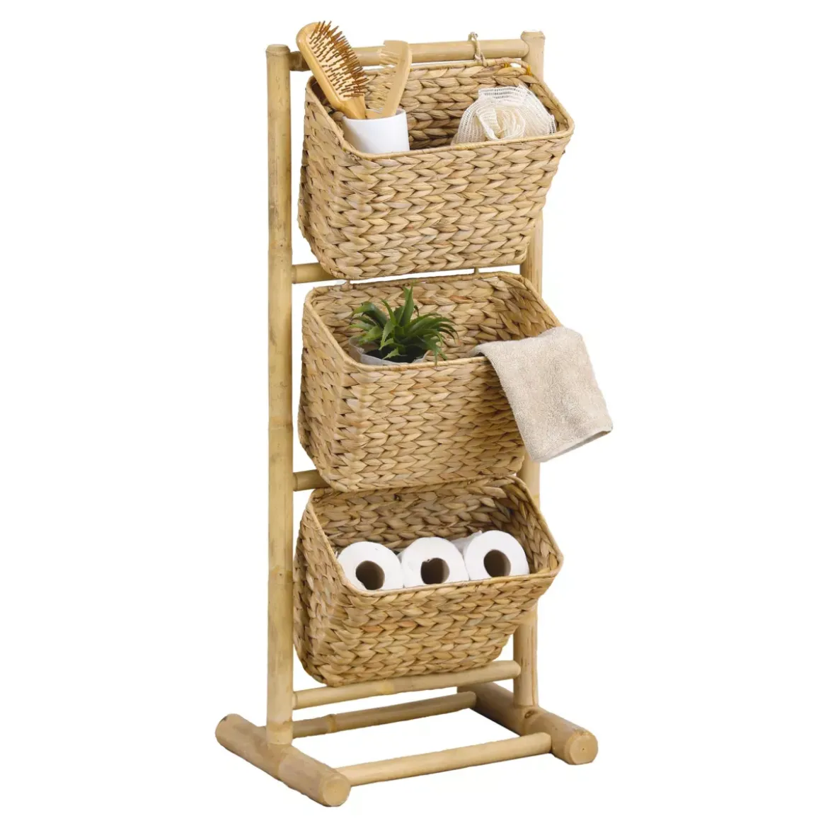 Mobile inclinato 3 cesti bambù e giacinto d'acqua (Alt 92 cm) Hanoï