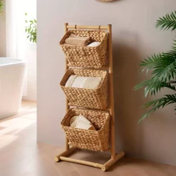 Mobile inclinato 3 cesti bambù e giacinto d'acqua (Alt 92 cm) Hanoï
