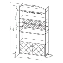 Mobile portabottiglie industriale 32 scomparti e portabicchieri (H180 cm) Marceau Marrone