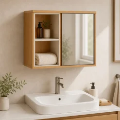 Mobiletto alto per bagno in legno 2 nicchie (45 x 60 cm) Rivoli Naturale